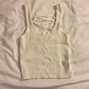 White tank top cropped lace up back
